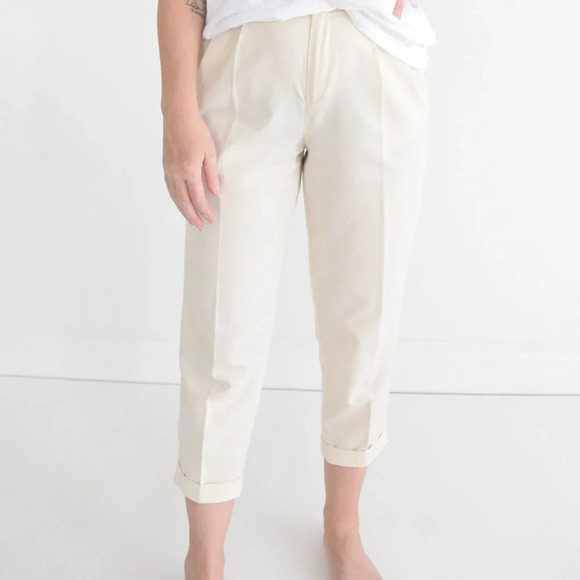 Vintage 90s Liz Sport Yellow Beige Pleated Cuffed Crop Ankle Pants Size 8 Petite - Picture 2 of 12